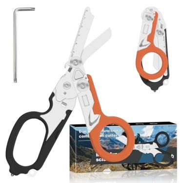 Imagem de Lemasa Tesoura de trauma 6 em 1 6 em 1, tesoura de emergência retrátil dobrável, ferramentas de acampamento ao ar livre, cortador de cinto de segurança, chave de cilindro de oxigênio, chave ajustável