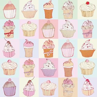 Imagem de Papel De Parede Cupcake Colorido Azul Desenho Lavável 3m