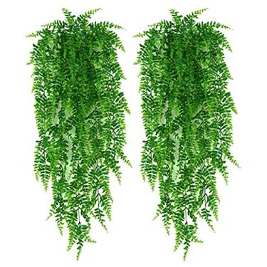 Imagem de YYaaloa Plantas falsas artificiais penduradas pacote com 2 unidades de samambaia de Boston de 80 cm, corrente verde para parede, quarto, jardim, guirlanda de casamento, decoração externa, decoração de