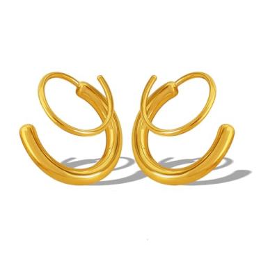 Imagem de Brincos de argola dupla torcida para mulheres, piercing único, prata esterlina S925, brincos duplos para um orifício, brincos espirais para 3 furos, piercing de cartilagem ajustável, brincos delicados