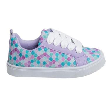 Imagem de Tênis Infantil Feminino Casual Colegial CM Estrela Sereia Meninas Leve