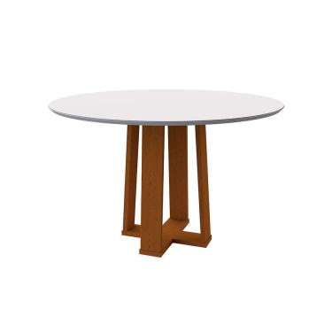 Imagem de Mesa de Jantar Redonda com Tampo de Vidro Isabela Off White e Ype 120 cm