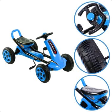 Imagem de Kart de Brinquedo Pedal até 50Kg criança Azul Go Kart com banco ajustável Uni Toys
