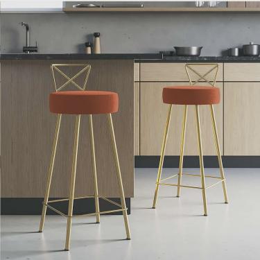 Imagem de Kit 02 Banqueta Alta Com Encosto Tânia Eiffel Cozinha Bar Bistrô Ferro Dourado Sintético Laranja - Ahz Móveis