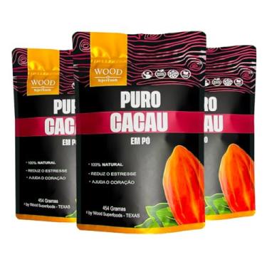 Imagem de Kit 3 Cacau Em Pó Alcalino Natural 100% Cacau 454g
