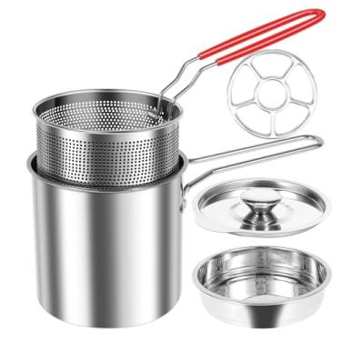 Imagem de Panela de fritadeira com cesta, frigideira de aço inoxidável com cesta de filtro e alça, cesta de fritadeira de peru sem revestimento, panela de fritura funda para fritar peixe, camarão, frango e