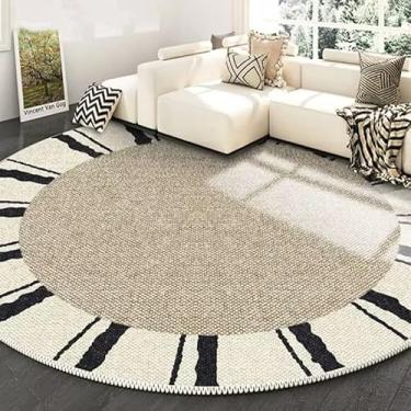 Imagem de Poowe Tapete redondo para sala de estar - 1,5 m lavável neutro moderno abstrato macio tapete fino piso interno tapete antiderrapante para quarto embaixo da mesa de jantar, decoração de escritório em