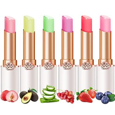 Imagem de Conjunto de 6 peças/conjunto, pêssego, aloe vera, morango, mirtilo, abacate, uva, geléia, batom, hidratante de flor com mudança de temperatura, protetor labial nutritivo de longa duração, brilho