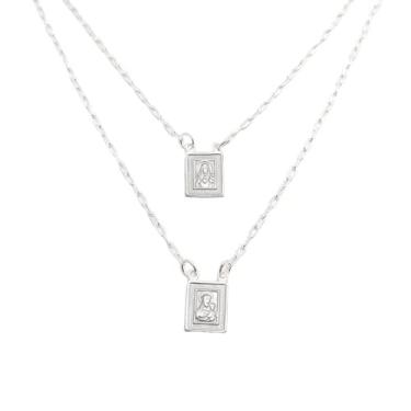 Imagem de Escapulário Prata 925 Nossa Senhora do Carmo e Sagrado Coração de Jesus, Corrente 1.5mm, 60cm