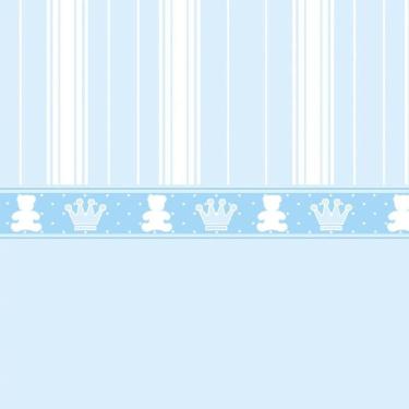 Imagem de Papel De Parede Listrado Azul Com Coroa E Urso Adesivo Bebê