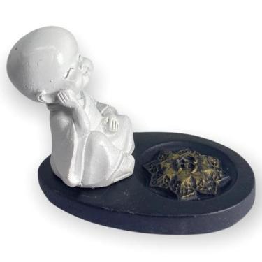 Imagem de Incensário Mini Oval Buda menino branco e preto 5 cm em resina 47-227 