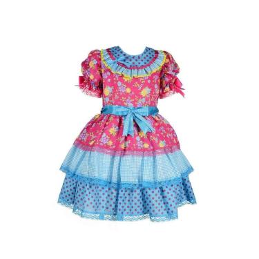 Imagem de Vestido Junino Bambolê Floral Com Calção Turquesa e Rosa