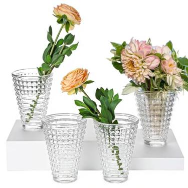Imagem de Baderke 4 peças de vasos de cristal de vidro transparente para flores, estilo boêmio, pequenos vasos de vidro a granel para presente de casa de casamento, sala de estar, quarto, cozinha, mesa de