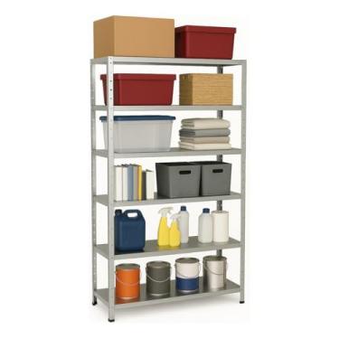 Imagem de Prateleira Estante Multiuso De Aço 92x198 Com 6 Divisórias Reforçada - Galvanizado, Prateado ou Preto (Galvanizado)