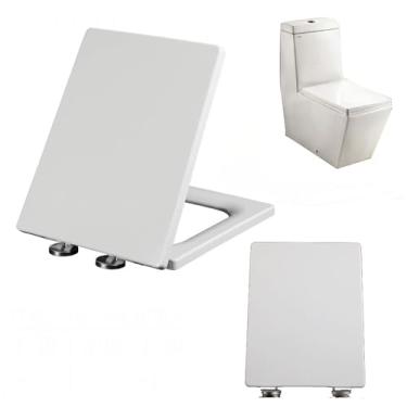 Imagem de CUTPOIY Assento de vaso sanitário retangular fechamento macio, tampa de vaso sanitário quadrada branca de liberação rápida com fixação superior simples e dobradiças ajustáveis capa de assento de vaso