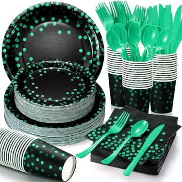 Imagem de Sieral 560 peças de artigos de festa descartáveis para 80 convidados, conjunto de louça de 23 cm, 18 cm, pratos de papel, guardanapos descartáveis, copos, garfos, facas de plástico, colheres para