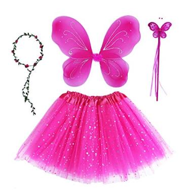 Imagem de Itotoheart Christmas Fairy Wings for Girls Tutu Fairy Costume for Toddler Girls Hot Pink Fairy Wand Set Dress Up Kids Halloween