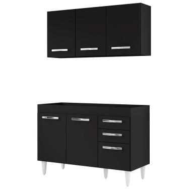 Imagem de Armário Aéreo Honduras E Balcão Gabinete Sem Tampo 120cm Suécia Preto - Lumil