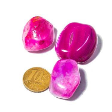 Imagem de 03 Ágata Rosa Rolado Pedra Natural G 30 a 45mm Classe A - CristaisdeCu