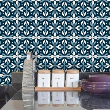 Imagem de Papel de Parede Azulejo em Tons de Cinza e Azul 270 - Inove Papéis de 