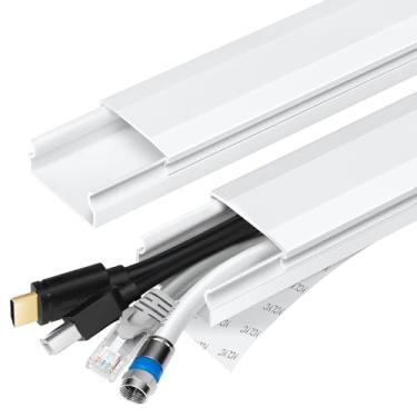 Imagem de Escondedor de cabo de TV – parede de gerenciamento de cabos de PVC de 159,5 cm, corretivo de cabos pintáveis para TV montada na parede, ocultador de fio branco para cabos, capas de fio de parede para