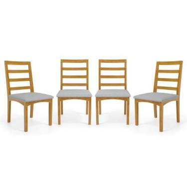 Imagem de Kit Com 4 Cadeiras Cecília Madeira Maciça Assentos Estofados Para Mesa
