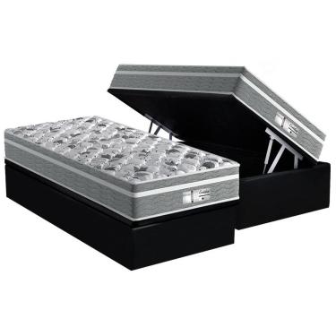 Imagem de Cama Box Baú Solteiro: Colchão Molas Probel MasterPocket Ensacadas ProDormir Evolution + Base CRC Suede Black(88x188)
