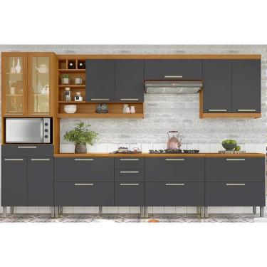 Imagem de Cozinha Modulada Nesher Burguesa Premium 7 Peças (3Aéreos+3Balcões+1Paneleiro) C6P58 Freijo/Grafite-Nesher