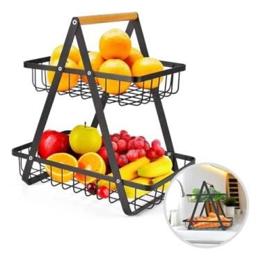 Imagem de Fruteira De Mesa, Cesta Para Frutas, Cesto Aramado Organizador De Frutas, Pão, Legumes, Estrutura Reforçada (2 Andares), Multiuso, Pintura Resistente, Pré-Montada.