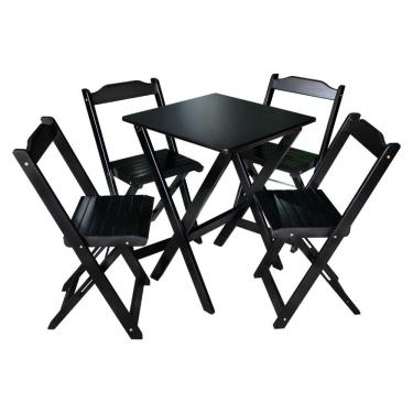 Imagem de Jogo De Mesa 60x60 Com 4 Cadeiras Bar E Restaurante Tarimatã - Preto - Cor: Preto