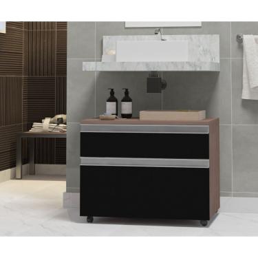Imagem de Gabinete Para Banheiro Com Rodízio 80Cm 2 Gavetas Safira Inferior Contarini Preto