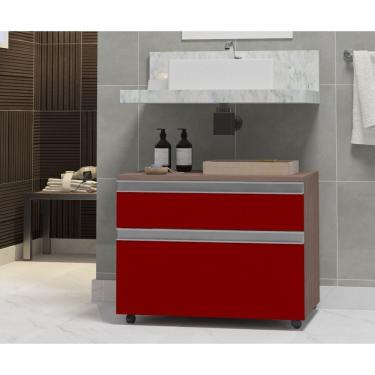 Imagem de Gabinete Para Banheiro Com Rodízio 80Cm 2 Gavetas Safira Inferior Contarini Vinho