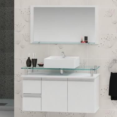 Imagem de Conjunto Para Banheiro Gabinete Com Cuba E Espelheira 80Cm Diamante Contarini Branco