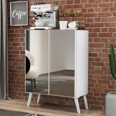 Imagem de Aparador Buffet 2 Portas Com Espelho Retrô Vegas V3613 Branco Branco