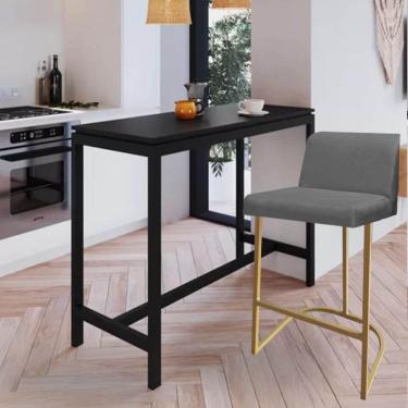 Imagem de Banqueta Com Encosto Noah Luxo Confort Bistrô Cozinha Ferro Dourado Suede Cinza - Amey Decor