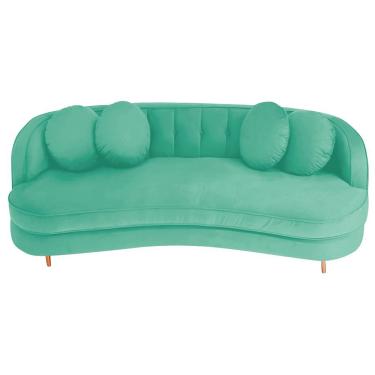 Imagem de Sofá Curvo 3 Lugares Orgânico Sala Recepção Luxo Panamá 200cm Suede Azul Tiffany