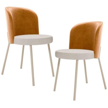 Imagem de Kit 2 Cadeiras Sala De Jantar Estofada Gavi Arena L02 Couríssimo Whisky Linho Cru Lyam Decor