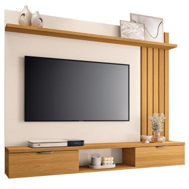 Imagem de Painel Para Tv 55 Pol Com Bancada Suspensa Lake B01 Cinamomo Off White - Lyam Decor