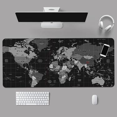 Imagem de Mouse Pad Gamer Com Estampa Tema Mapa Mundi Extra Grande 90x40 cm com Bordas Costuradas e base Antiderrapante Desk Pad para Teclado Mouse Notebook PC