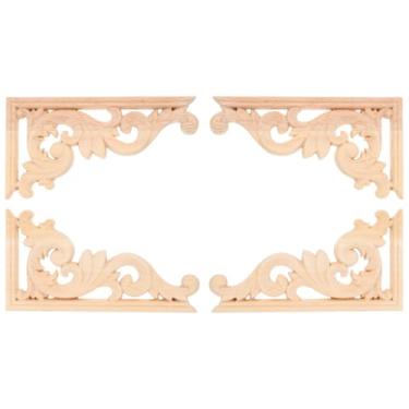 Imagem de 4 Pcs Onlay De Canto Cantos Da Moldura Da Tela Madeira Decorativa Decalque De Escultura Em Madeira Esculpido Decoração Amadeirada Molduras Vintage Porta Europeia Teto De Madeira