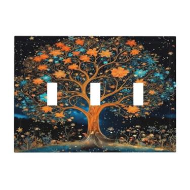 Imagem de PPZCXWP Árvore da vida mágica no céu noturno capas de interruptor de luz 3 gangues placa de parede decorativa placa elétrica para decoração de casa de fazenda