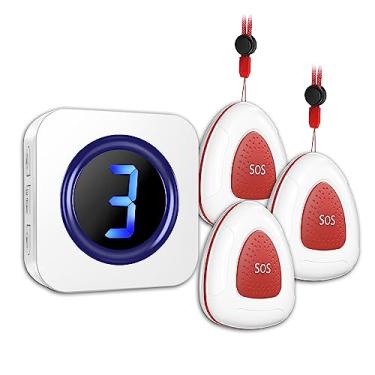 Imagem de LIKEPAI Sistema De Chamada Enfermagem Com Pager Sem Fio Para Cuidador 900 Pés Visor Led Numérico Idosos/Pacientes/Deficientes Em Casa/Hospital/Campainha Clínica (3 Sos À Prova D'Água E 1 Receptor)…