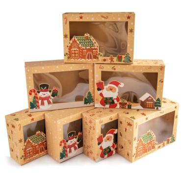 Imagem de HXCHYI PACK Pacote Com 15 Caixas De Biscoitos Natal, 8,6 X 5,9 2,8" (22,6 14,5 Cm), Confeitaria Janela, Recipiente Kraft Para Doces, Donuts, Cupcakes E Pães