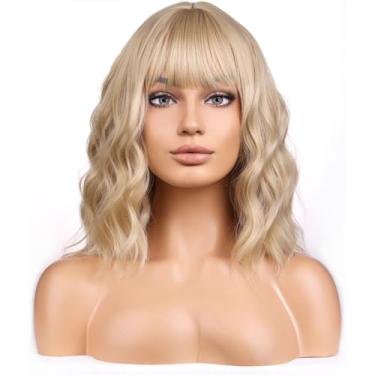 Imagem de BERON Perucas Loiras Para Mulheres, Peruca Curta, Cacheada E Ondulada Com Franja, Loira Escura, Cabelo Sintético Resistente Ao Calor, Festa, Uso Diário