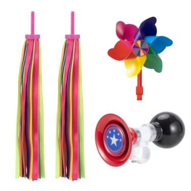 Imagem de Little World Conjunto De Buzina Bicicleta Infantil, Campainha Infantil Com 2 Peças Serpentinas E Acessórios Moinho Vento Para Meninas Ou Meninos (Vermelho)