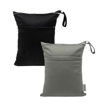 Imagem de babeine Pacote Com 2 Bolsas Molhadas E Secas Para Fraldas De Pano Bebê, À Prova D'Água, Reutilizáveis, Dois Bolsos Zíper, Viagem, Praia, Piscina, Itens Sujos, Bolsa Ioga, Academia, Maiôs Ou Roupas (
