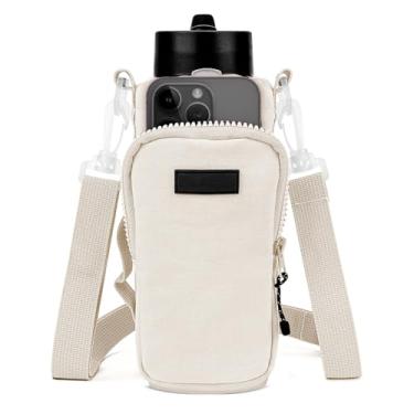 Imagem de Linkidea Suporte Para Garrafa De Água Com Alça, Compatível Yeti Rambler 18 Oz/26 Oz, Owala Freesip 24 Oz/32 Bolsa Tiracolo Água, Bolso Ombro Celular (Bege)