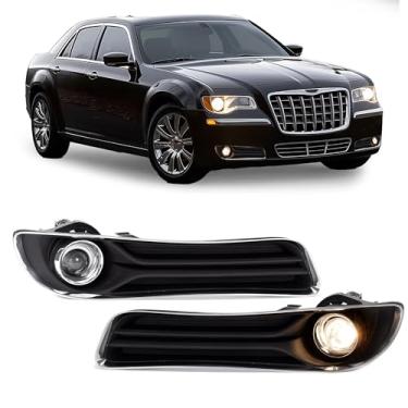 Imagem de HECASA Par de faróis de neblina de LED com bisel, compatível com Chrysler 300 2011-2014, substituição para 68127946AB 68127947AB CH1039126, kit de luz de neblina frontal, lente transparente + moldura
