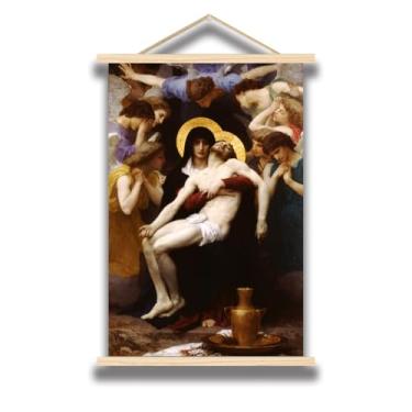 Imagem de William-Adolphe Bouguereau Pôster de madeira para pendurar - Pôster de arte Pieta - Arte de parede em tela com imagem religiosa - Decoração de casa legal para quarto, escritório,