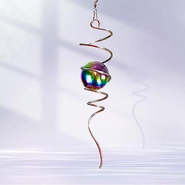 Imagem de GOOLLYRUSIM Bola De Observação Com Cauda Espiral E Orbe Aço Inoxidável Multicolorido, Estabilizador Cata-Vento, Girador, Decoração Suspensa Para Jardim, Quintal, Pátio, Natal 13 Polegadas
